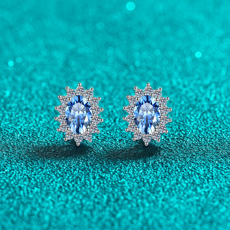 Oval cut Blue Moissanite Earrings in 925 Sterling Silver 1ct