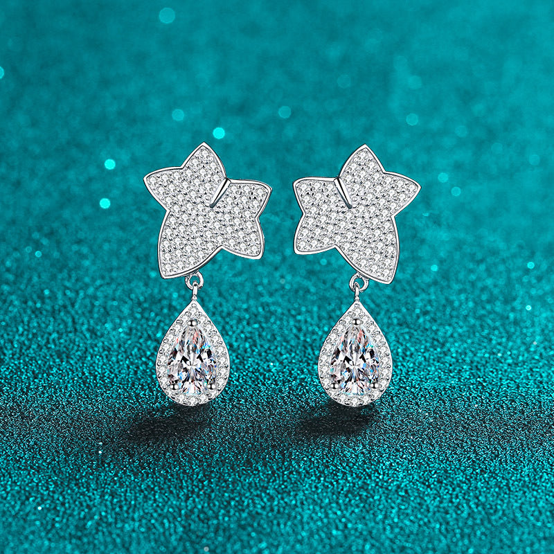 Pear cut Moissanite Earrings in 925 Sterling Silver 2ct