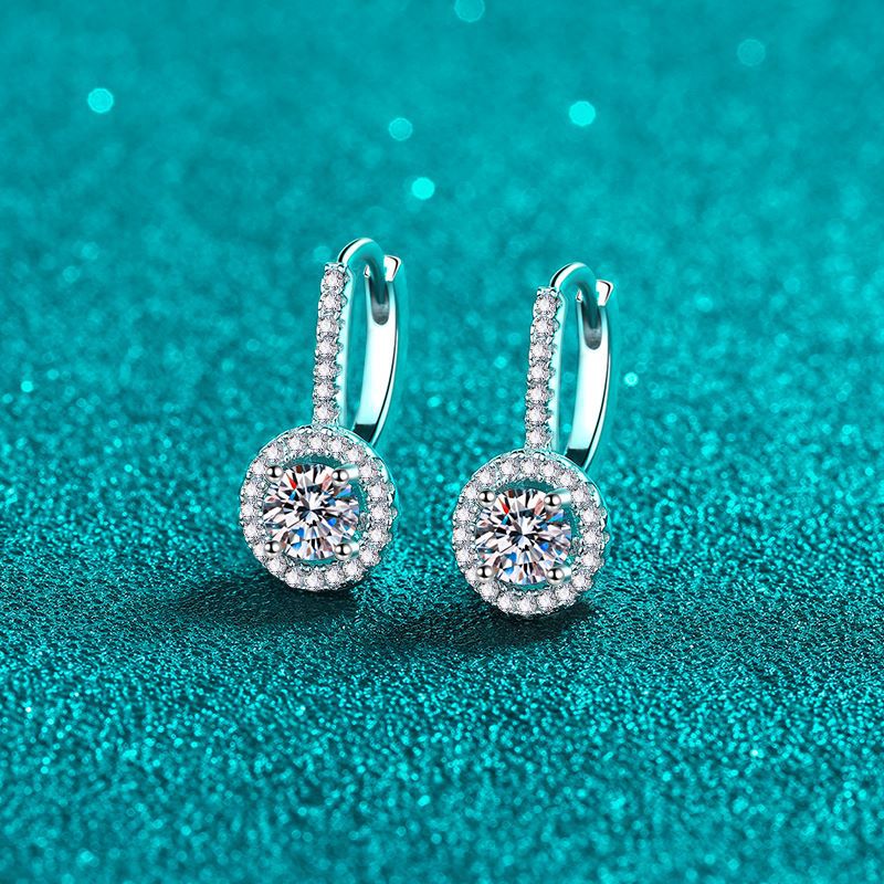 Round cut Moissanite Earrings in 925 Sterling Silver 1ct