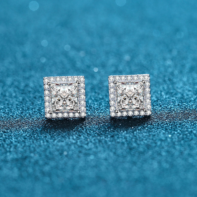 Princess cut Moissanite Earrings in 925 Sterling Silver 1.2ct 2ct 4ct