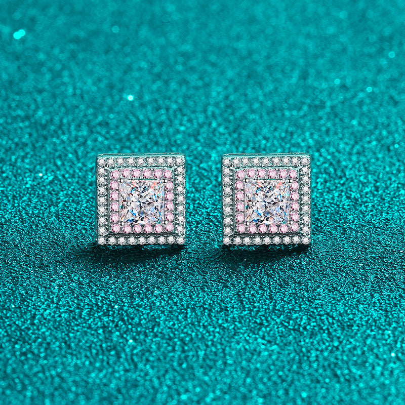 Princess cut Moissanite Earrings in 925 Sterling Silver 1.2ct