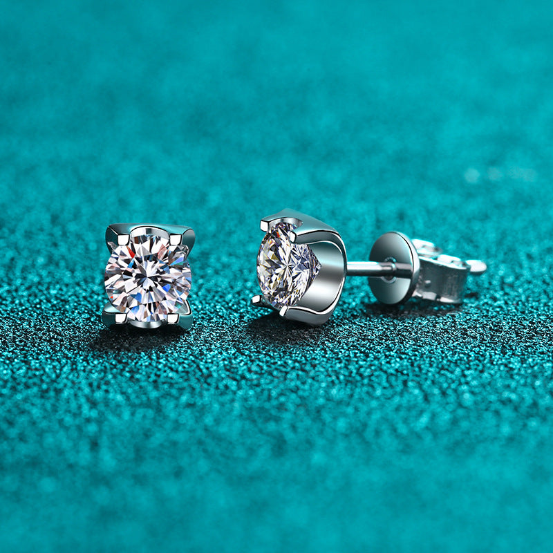 Round cut Moissanite Earrings in 925 Sterling Silver 1ct 2ct