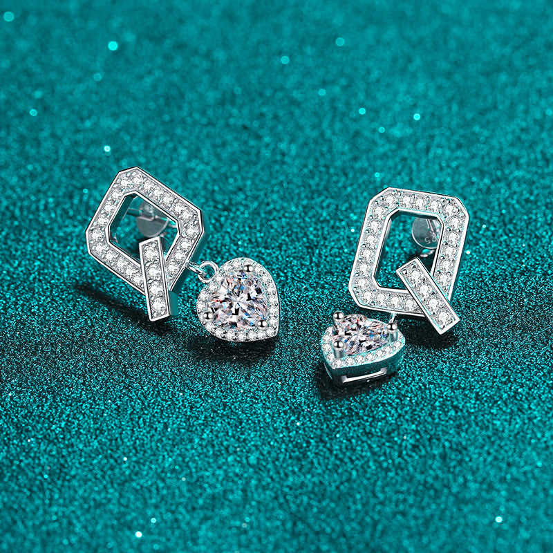 Heart cut Moissanite Earrings in 925 Sterling Silver 2ct