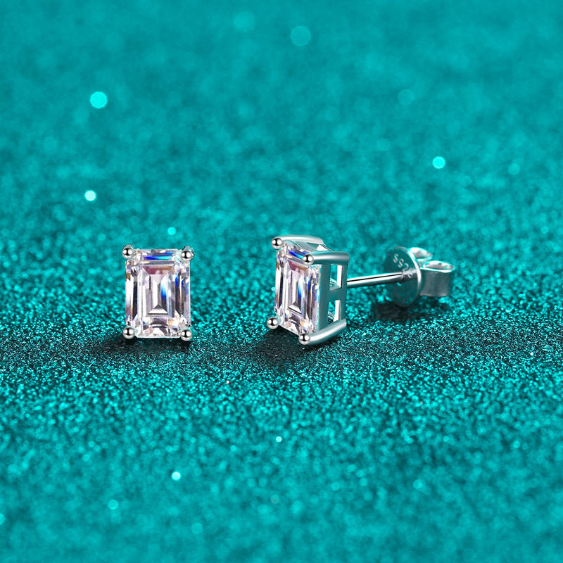 Emeralds cut Moissanite Earrings in 925 Sterling Silver 1ct 2ct 4ct