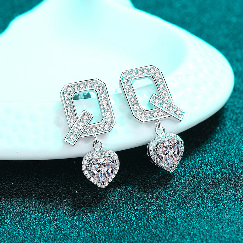 Heart cut Moissanite Earrings in 925 Sterling Silver 2ct