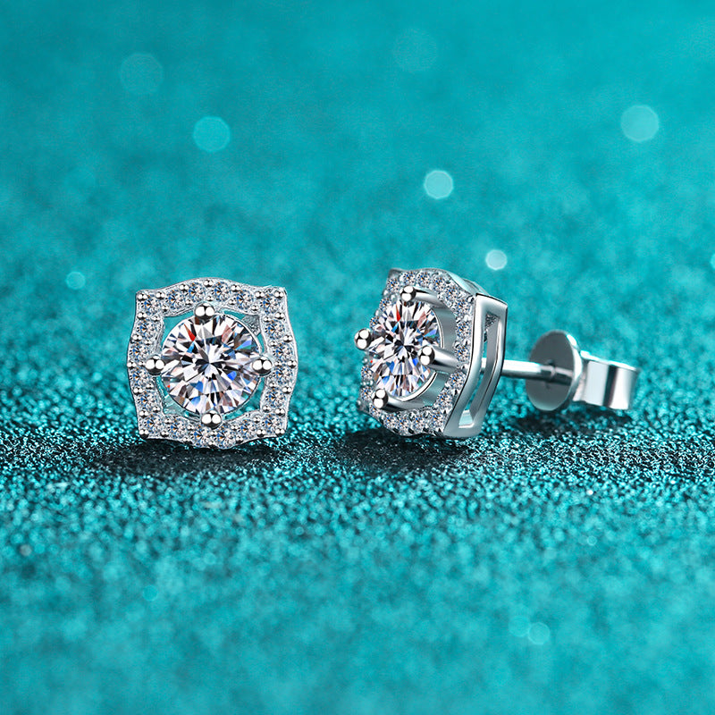 Round cut Moissanite Earrings in 925 Sterling Silver 1ct 2ct