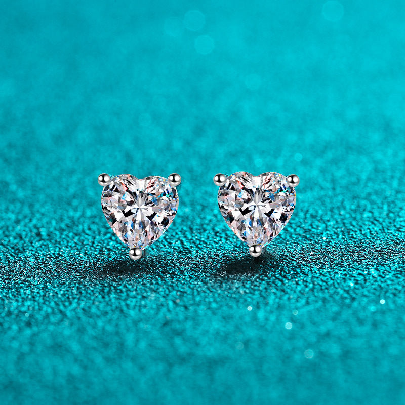 Heart cut Moissanite Earrings in 925 Sterling Silver 1ct 2ct 4ct