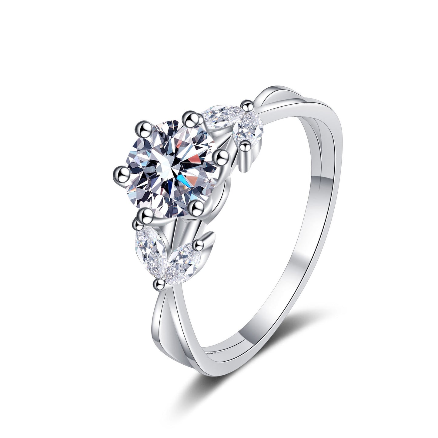 Round cut Moissanite Ring in 925 Sterling Silver 1ct