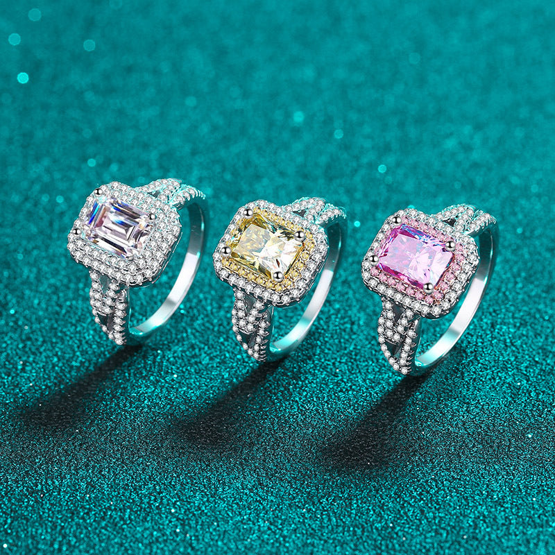 Emeralds cut Radiant cut Moissanite Ring in 925 Sterling Silver 2ct