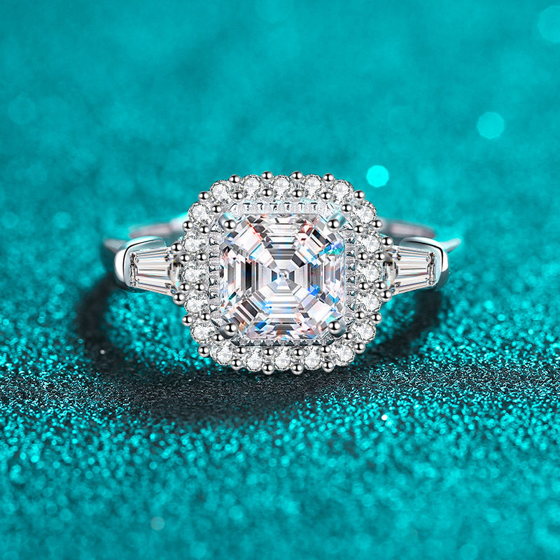 Asscher cut Moissanite Ring in 925 Sterling Silver 2ct