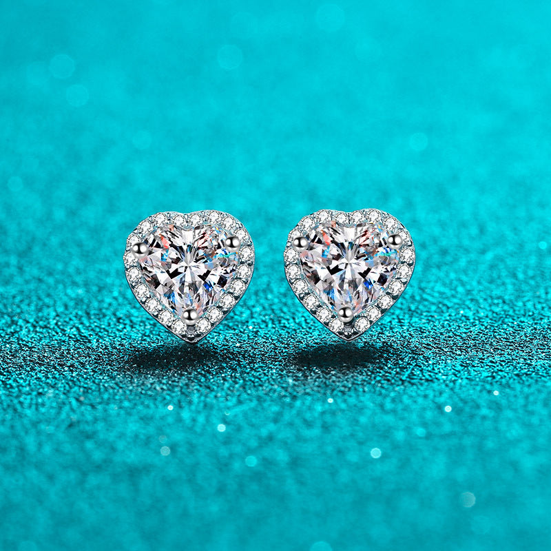 Heart cut Moissanite Earrings in 925 Sterling Silver 1ct 2ct 4ct