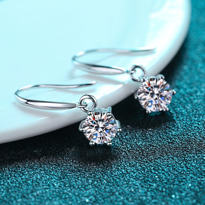 Round cut Moissanite Earrings in 925 Sterling Silver 1ct 2ct