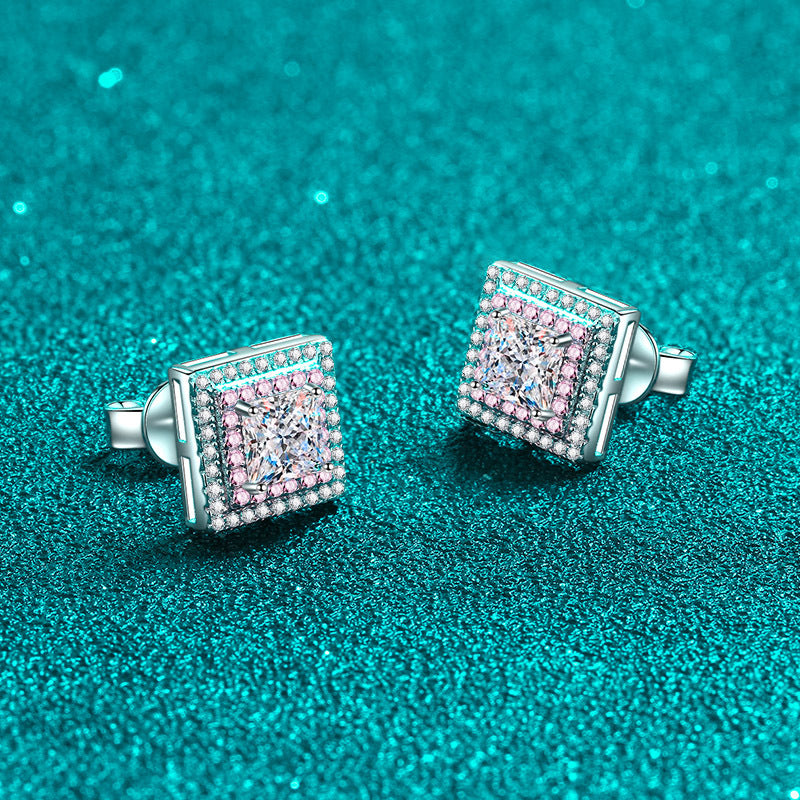 Princess cut Moissanite Earrings in 925 Sterling Silver 1.2ct
