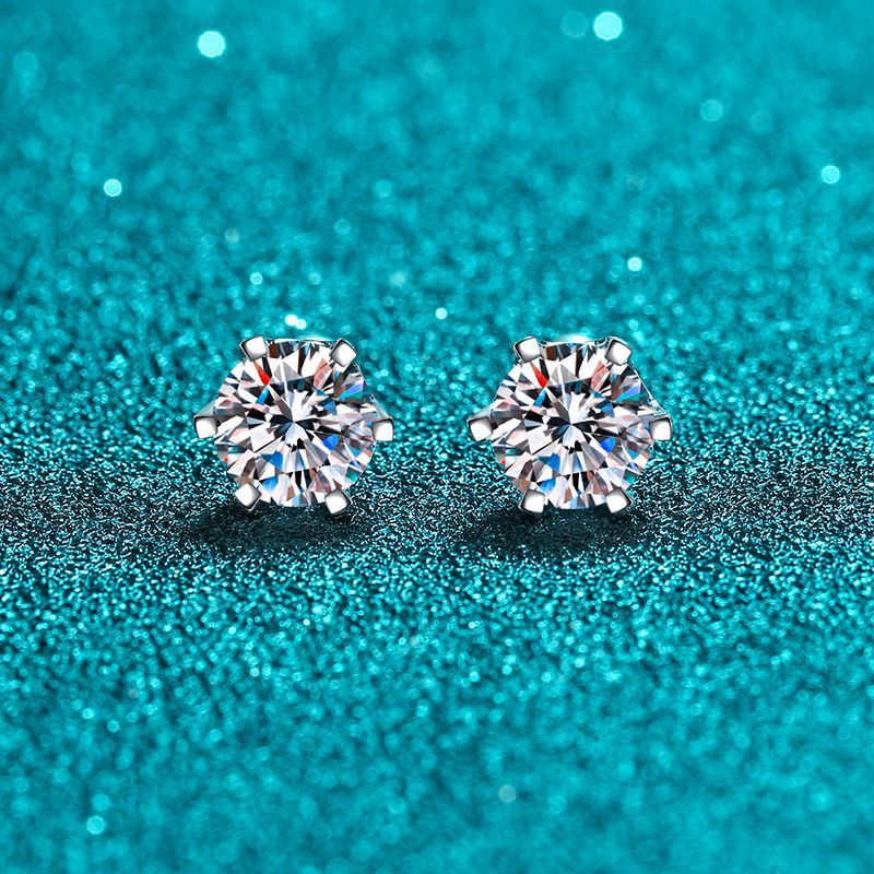 Round cut Moissanite Earrings in 925 Sterling Silver 0.4ct 0.6ct 1ct 1.6ct 2ct 4ct