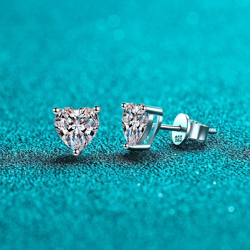 Heart cut Moissanite Earrings in 925 Sterling Silver 1ct 2ct 4ct
