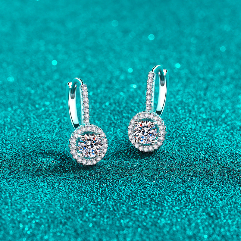 Round cut Moissanite Earrings in 925 Sterling Silver 1ct