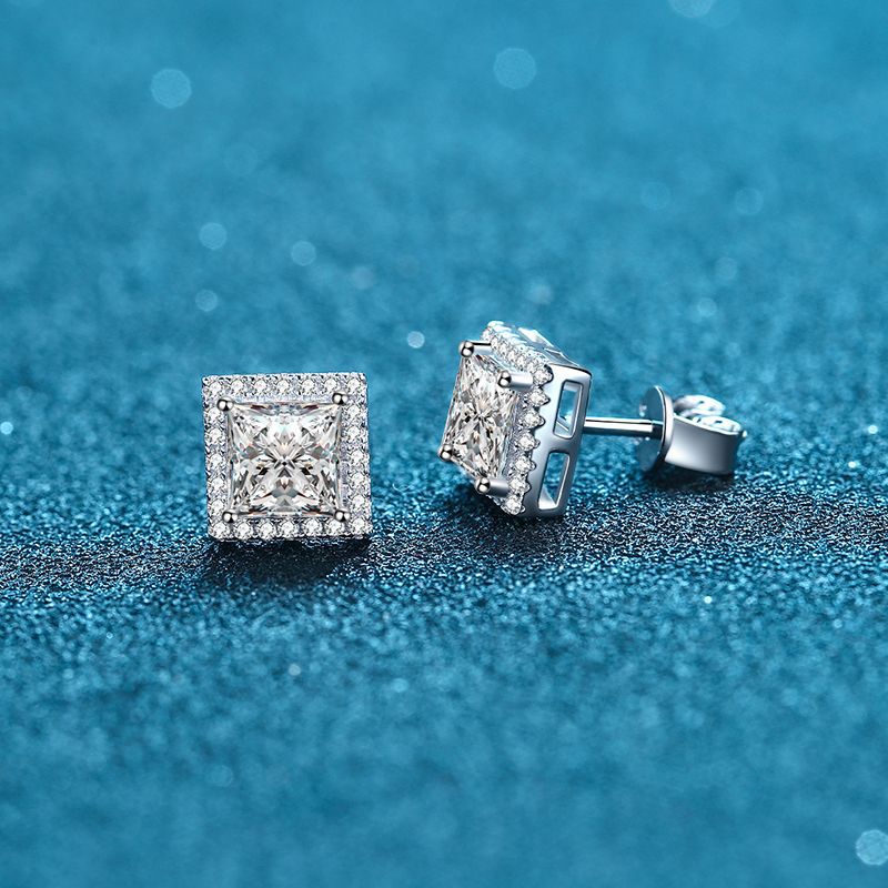Princess cut Moissanite Earrings in 925 Sterling Silver 1.2ct 2ct 4ct