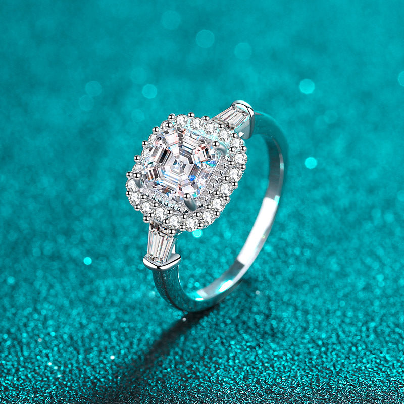 Asscher cut Moissanite Ring in 925 Sterling Silver 2ct