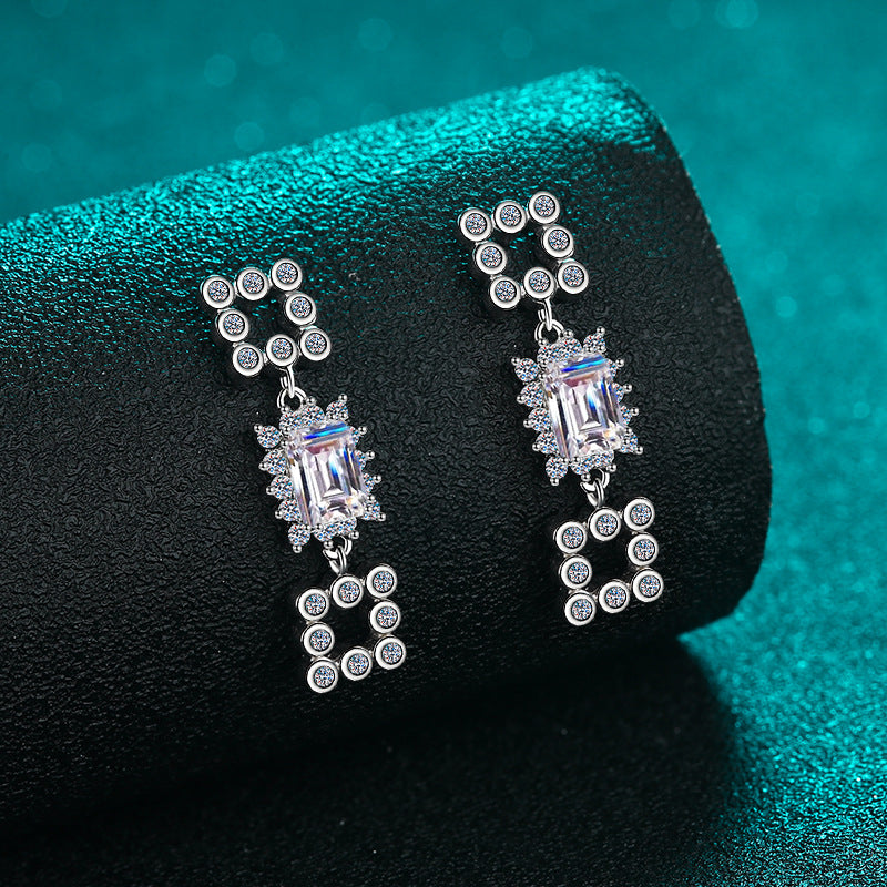 Emeralds cut Moissanite Earrings in 925 Sterling Silver 2ct