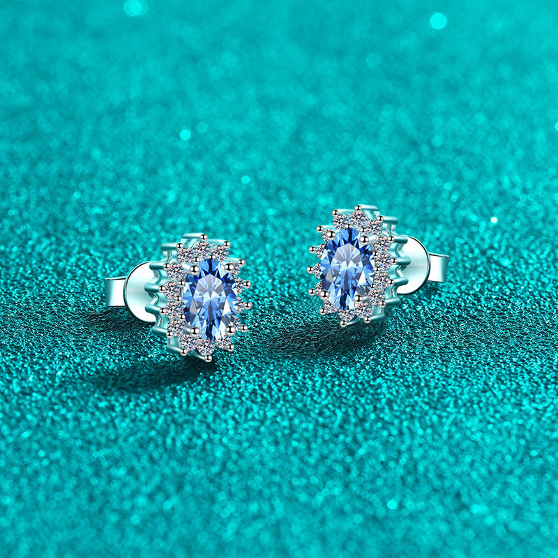 Oval cut Blue Moissanite Earrings in 925 Sterling Silver 1ct