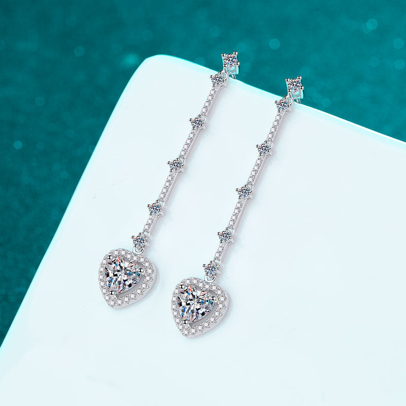 Heart cut Moissanite Earrings in 925 Sterling Silver 2ct