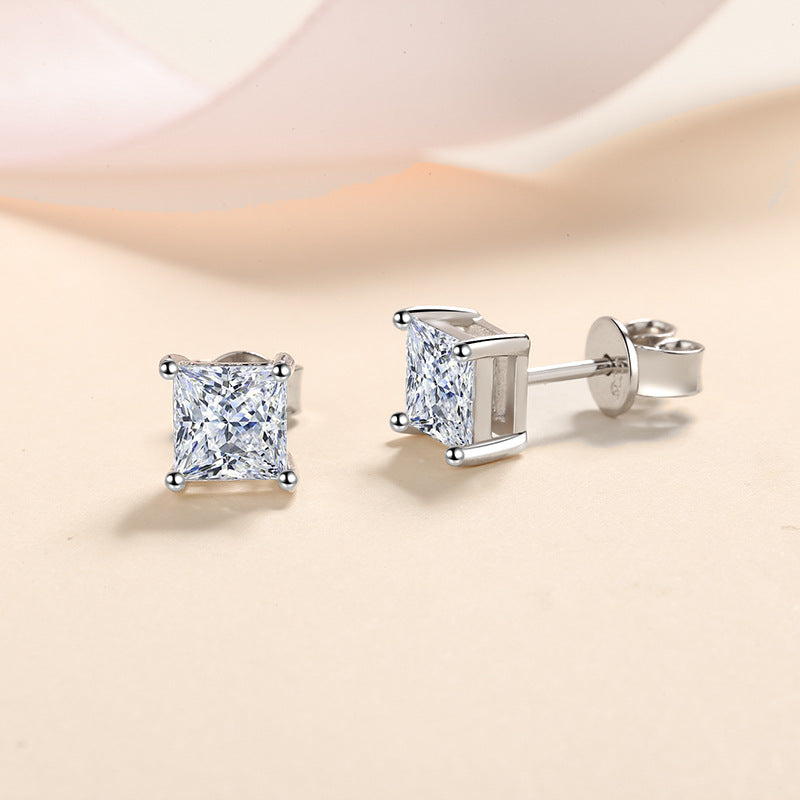 Princess cut Moissanite Earrings in 925 Sterling Silver 1.2ct 2ct 4ct