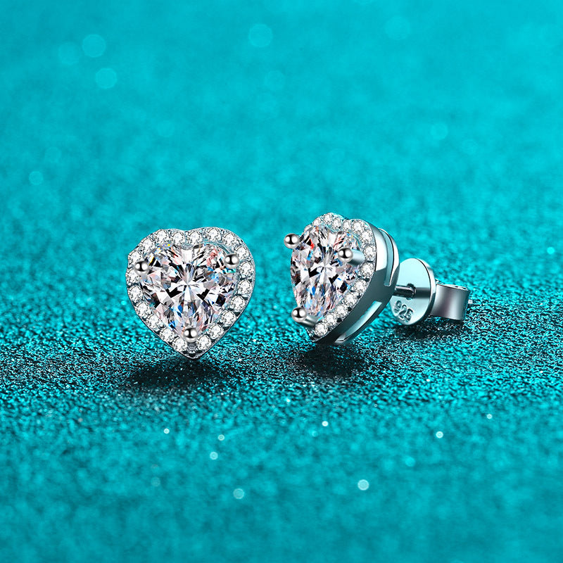 Heart cut Moissanite Earrings in 925 Sterling Silver 1ct 2ct 4ct