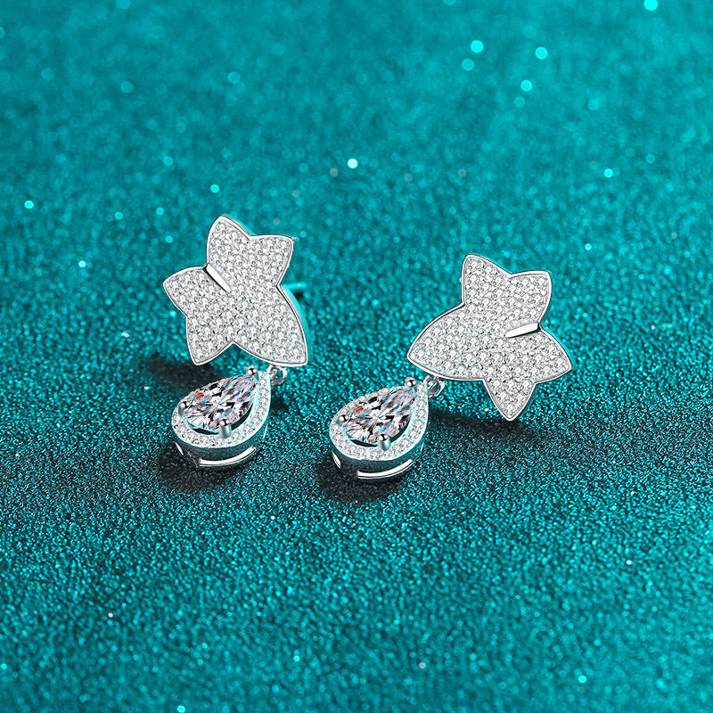 Pear cut Moissanite Earrings in 925 Sterling Silver 2ct