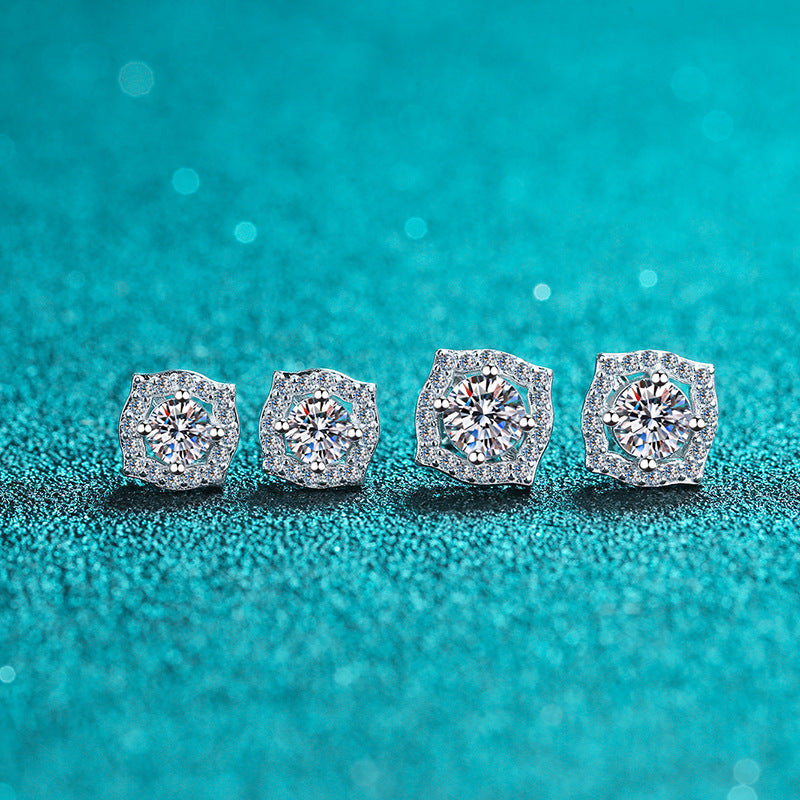 Round cut Moissanite Earrings in 925 Sterling Silver 1ct 2ct