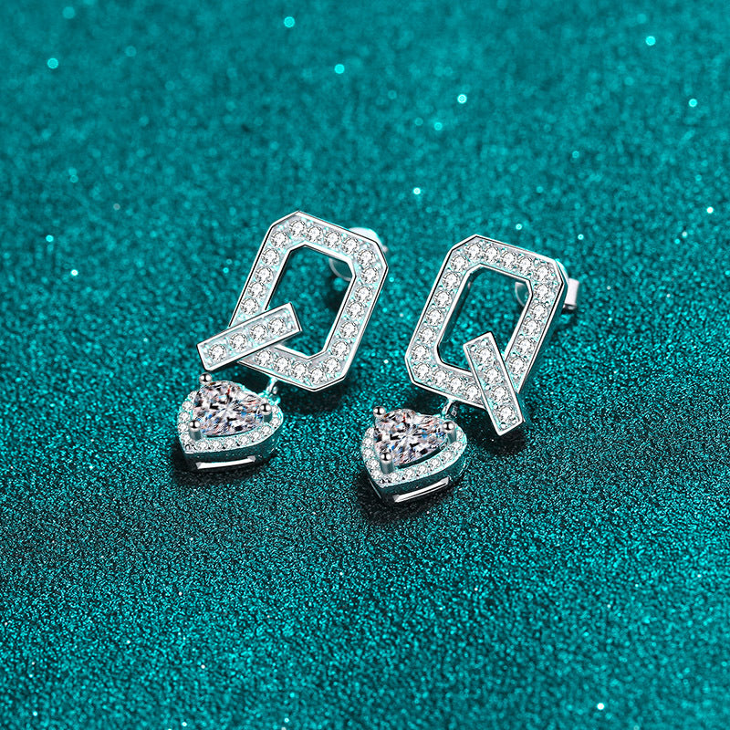 Heart cut Moissanite Earrings in 925 Sterling Silver 2ct