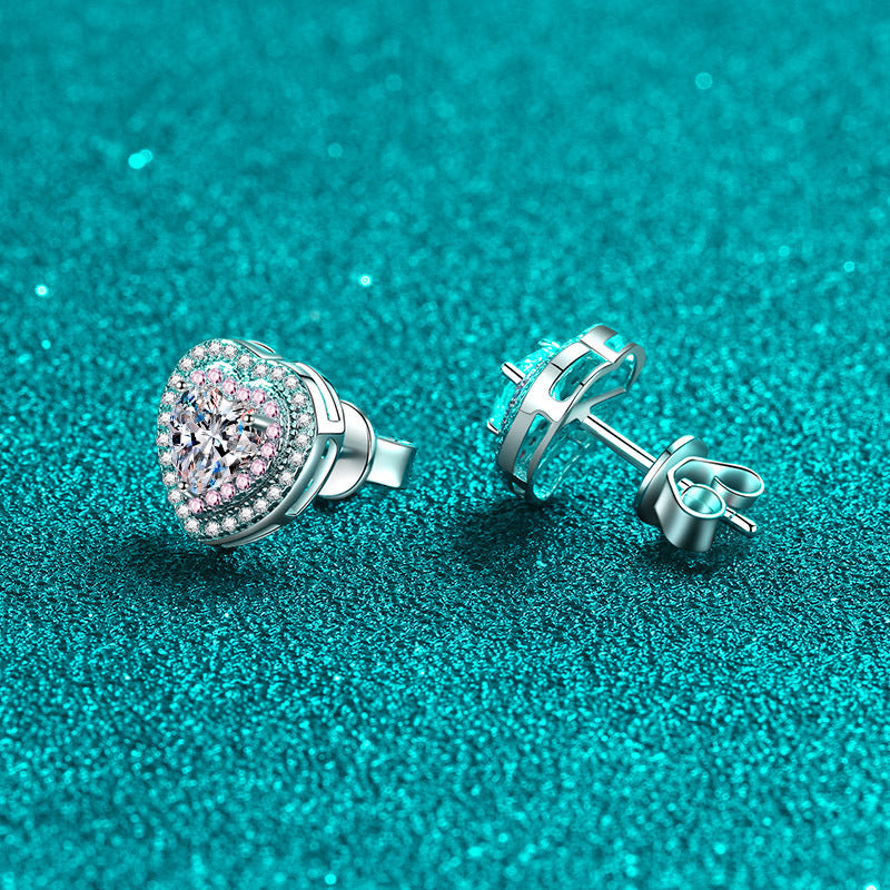 Heart cut Moissanite Earrings in 925 Sterling Silver 1ct