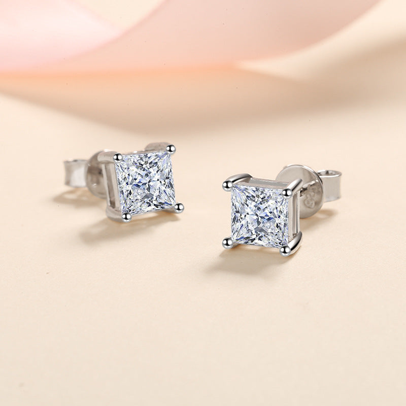 Princess cut Moissanite Earrings in 925 Sterling Silver 1.2ct 2ct 4ct