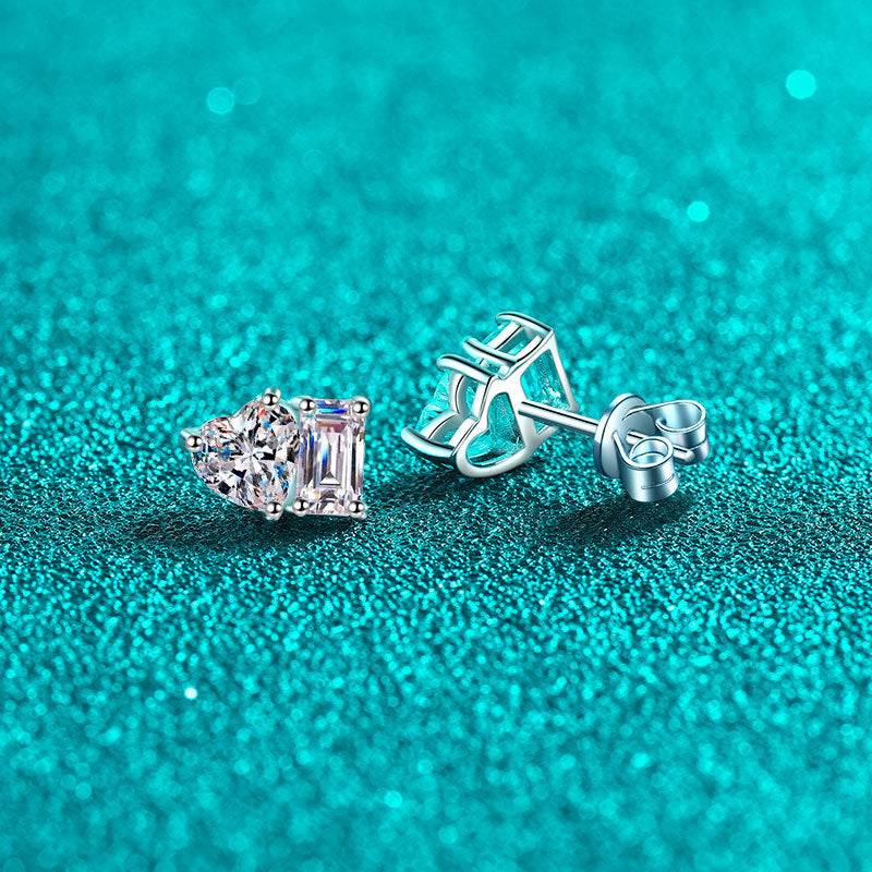 Emeralds cut Heart cut Moissanite Earrings in 925 Sterling Silver 2ct