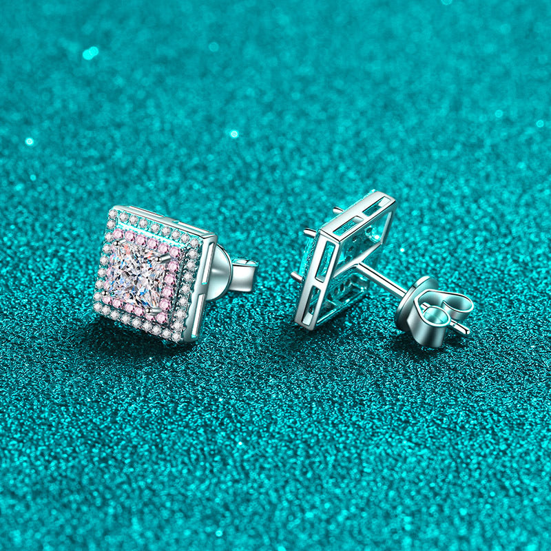 Princess cut Moissanite Earrings in 925 Sterling Silver 1.2ct