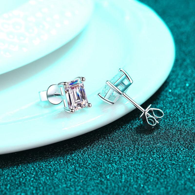 Emeralds cut Moissanite Earrings in 925 Sterling Silver 1ct 2ct 4ct
