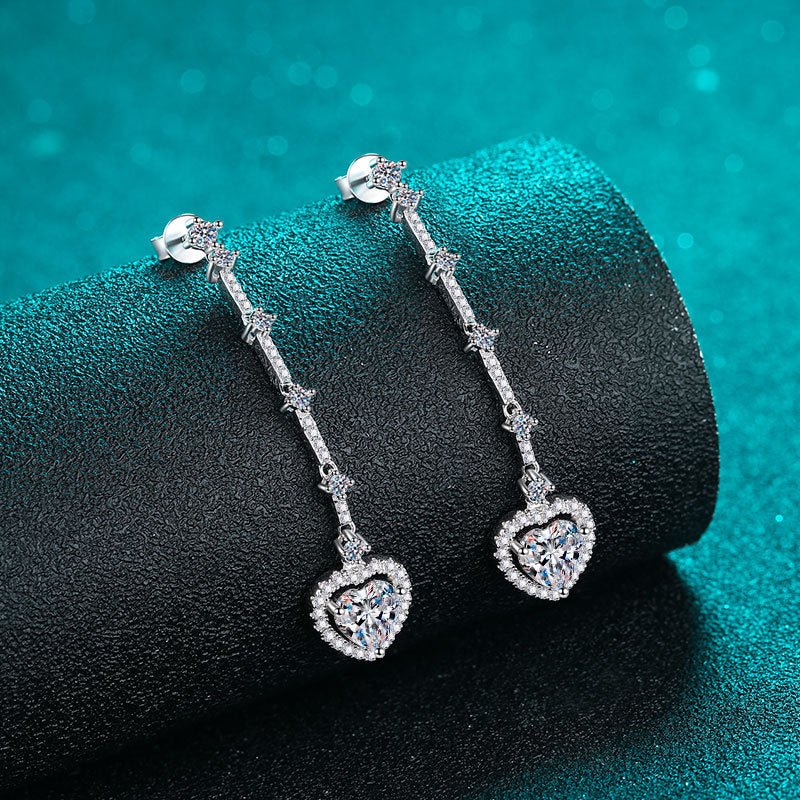 Heart cut Moissanite Earrings in 925 Sterling Silver 2ct