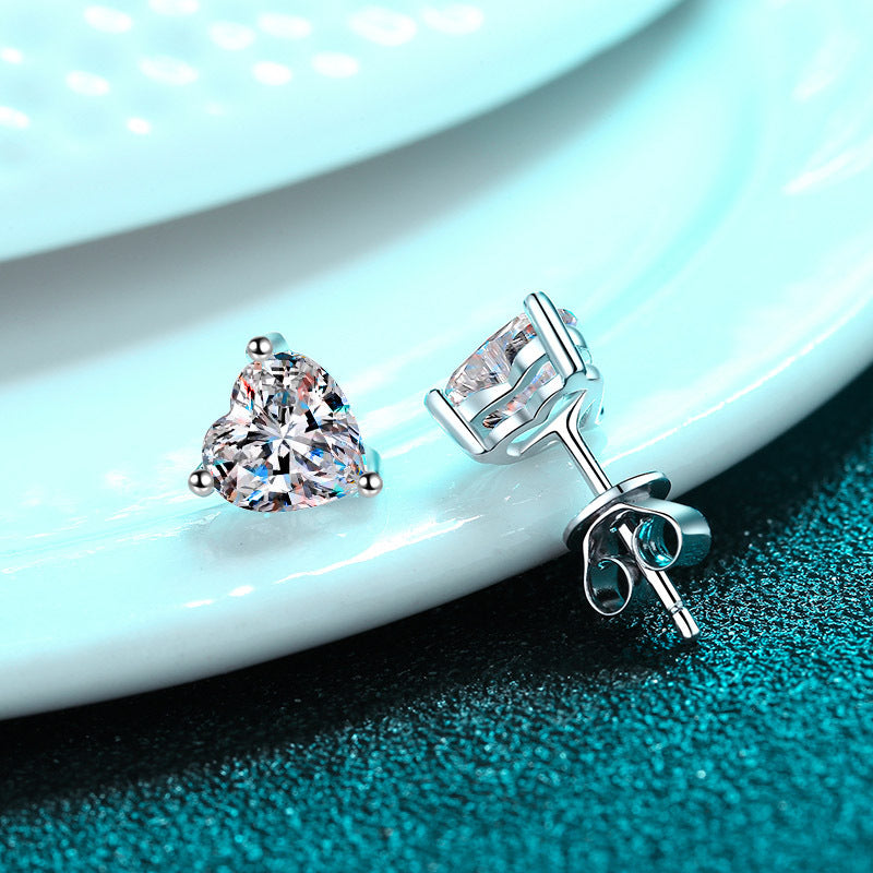 Heart cut Moissanite Earrings in 925 Sterling Silver 1ct 2ct 4ct