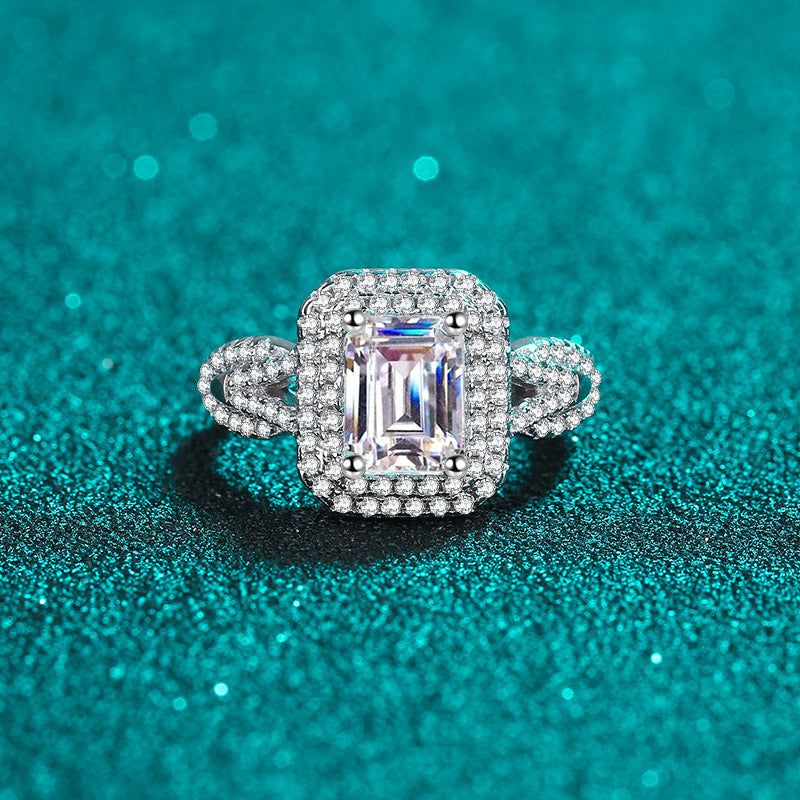 Emeralds cut Radiant cut Moissanite Ring in 925 Sterling Silver 2ct