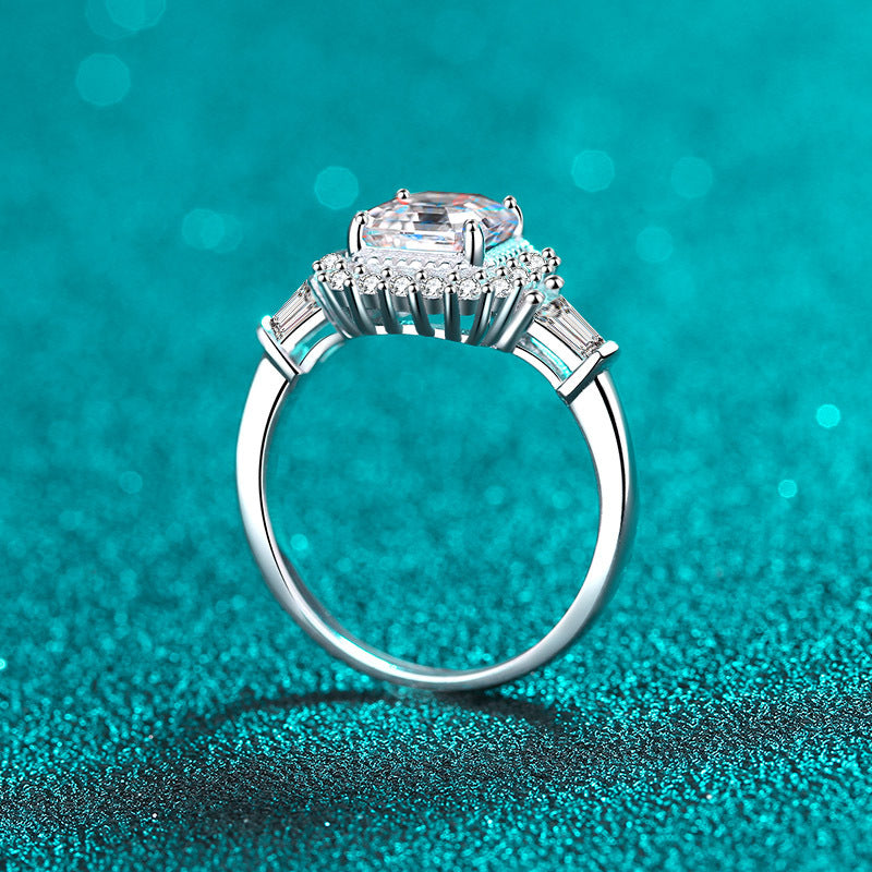 Asscher cut Moissanite Ring in 925 Sterling Silver 2ct