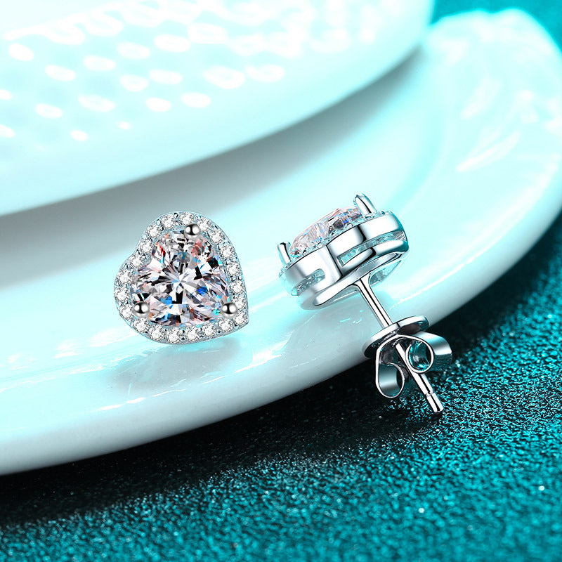 Heart cut Moissanite Earrings in 925 Sterling Silver 1ct 2ct 4ct