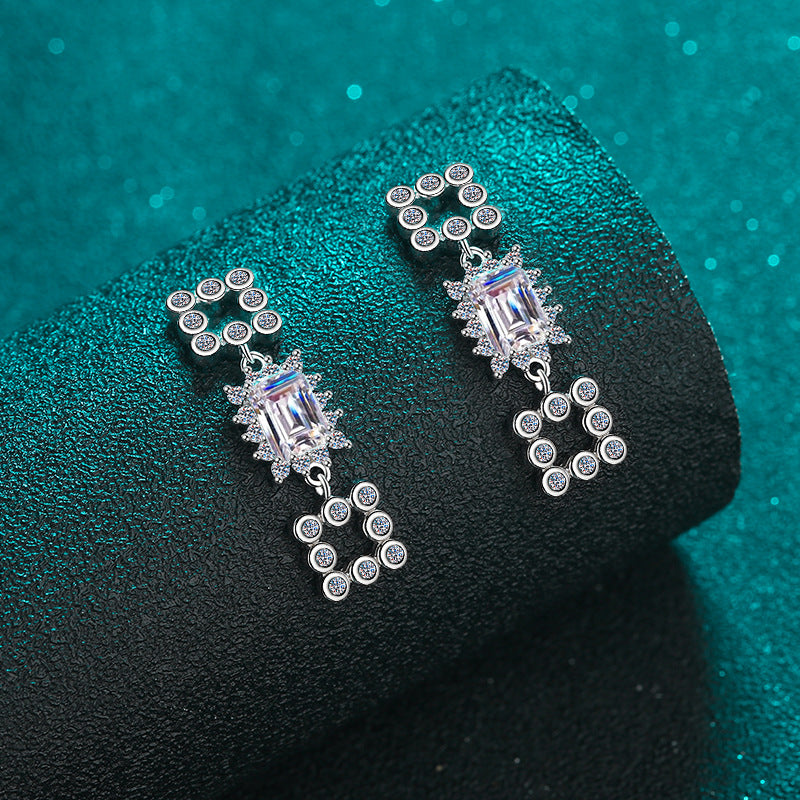 Emeralds cut Moissanite Earrings in 925 Sterling Silver 2ct