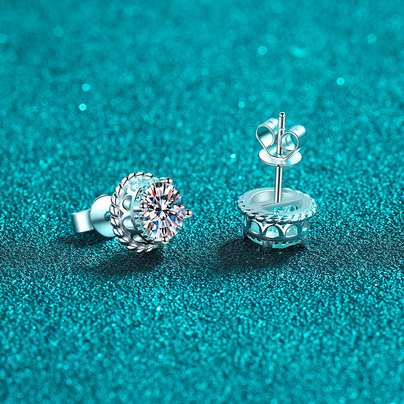 Round cut Moissanite Earrings in 925 Sterling Silver 1ct 2ct