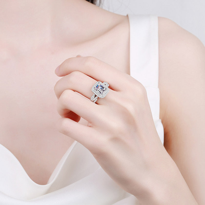 Emeralds cut Radiant cut Moissanite Ring in 925 Sterling Silver 2ct