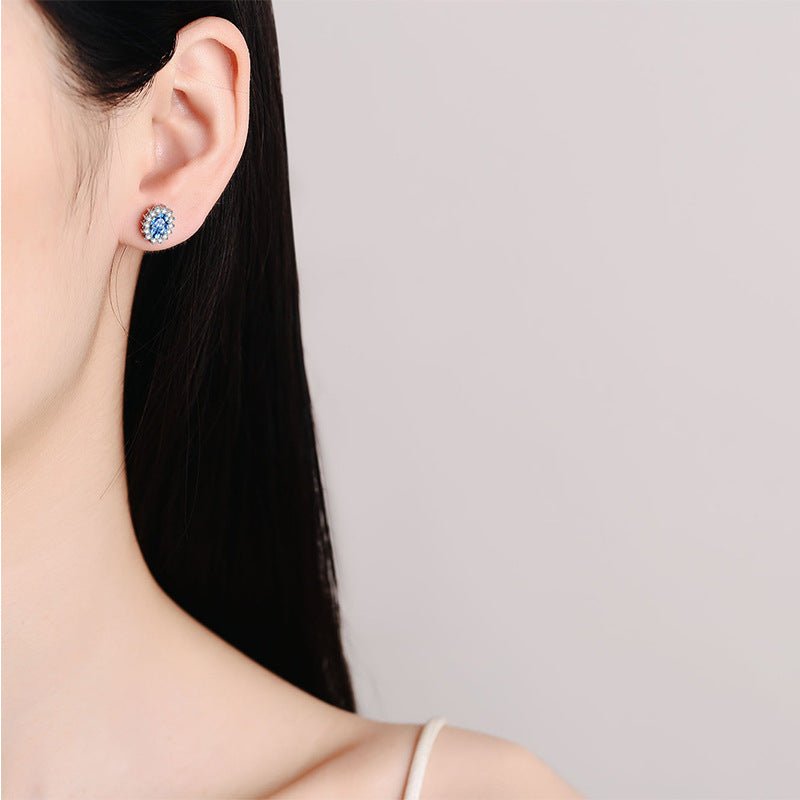 Oval cut Blue Moissanite Earrings in 925 Sterling Silver 1ct