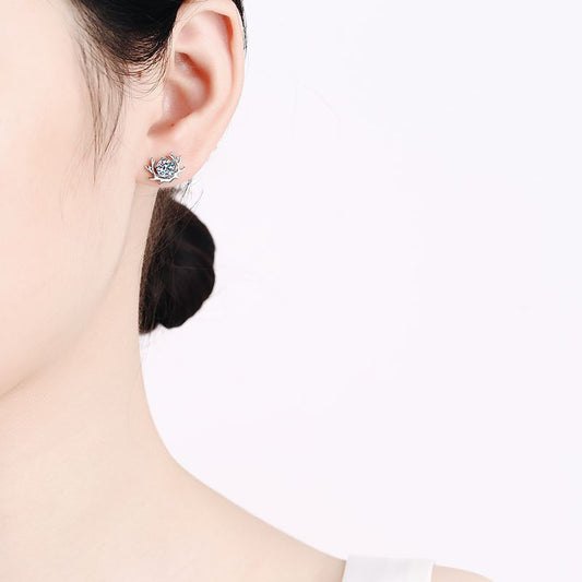 Round cut Moissanite Earrings in 925 Sterling Silver 1ct