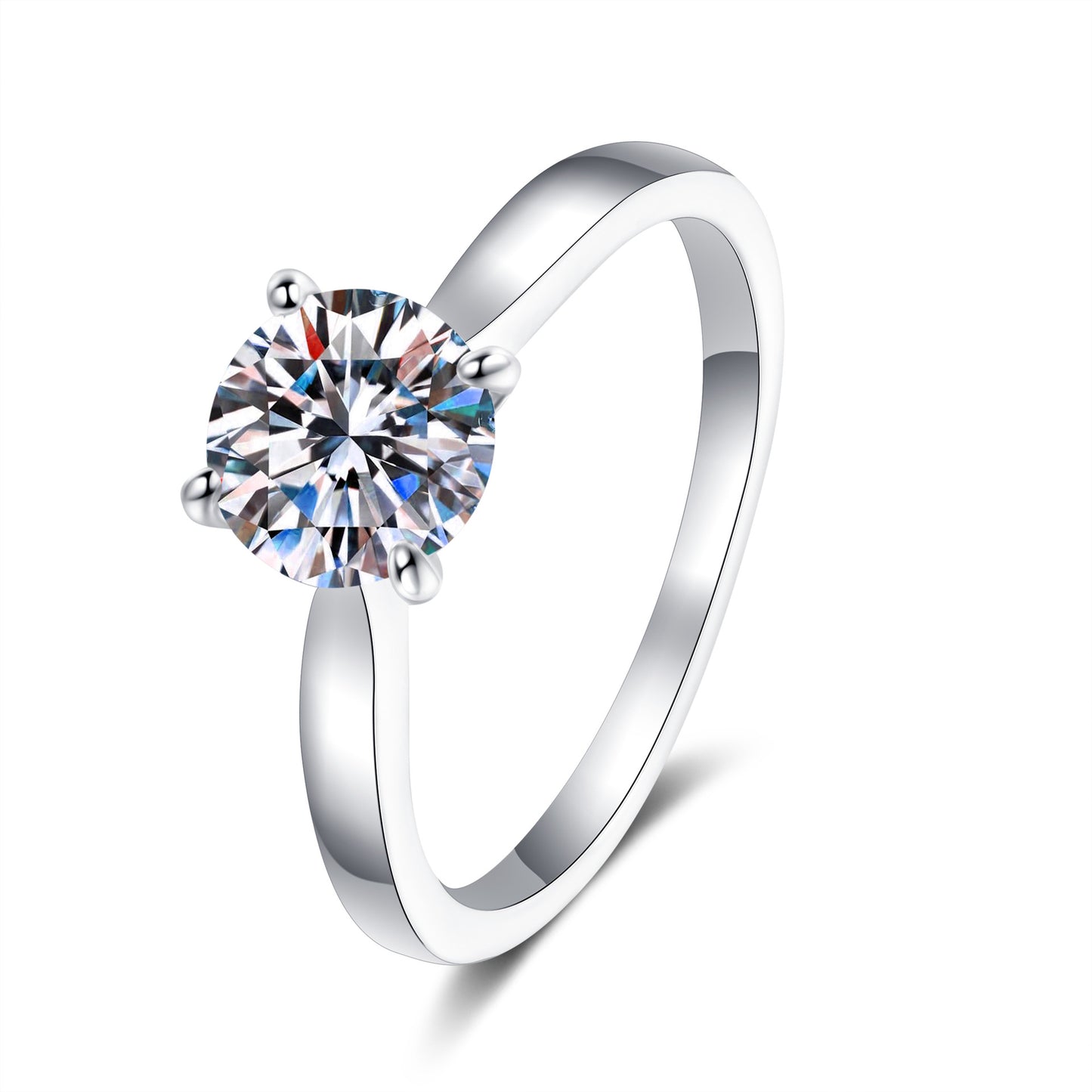 Round cut Moissanite Ring in 925 Sterling Silver 0.5ct 1ct 2ct