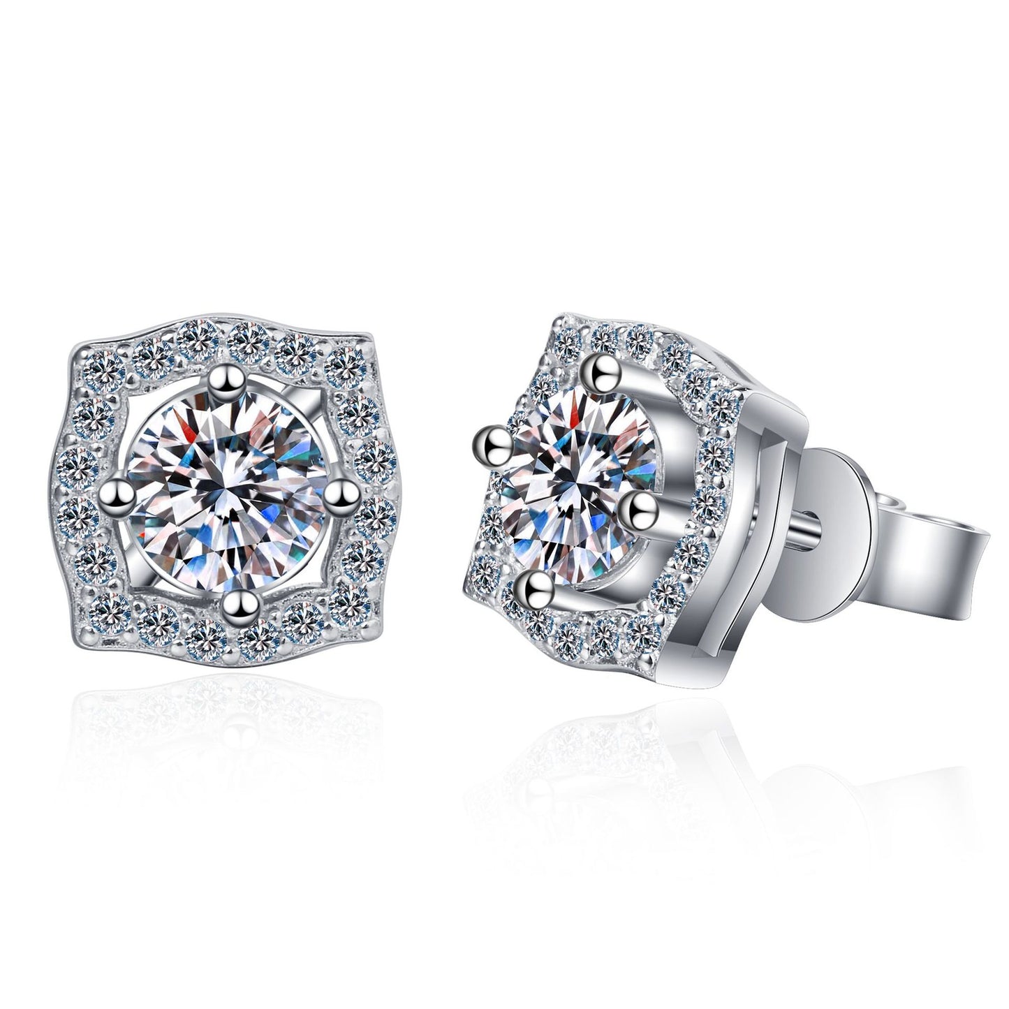 Round cut Moissanite Earrings in 925 Sterling Silver 1ct 2ct