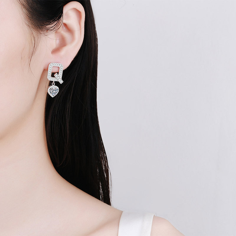 Heart cut Moissanite Earrings in 925 Sterling Silver 2ct