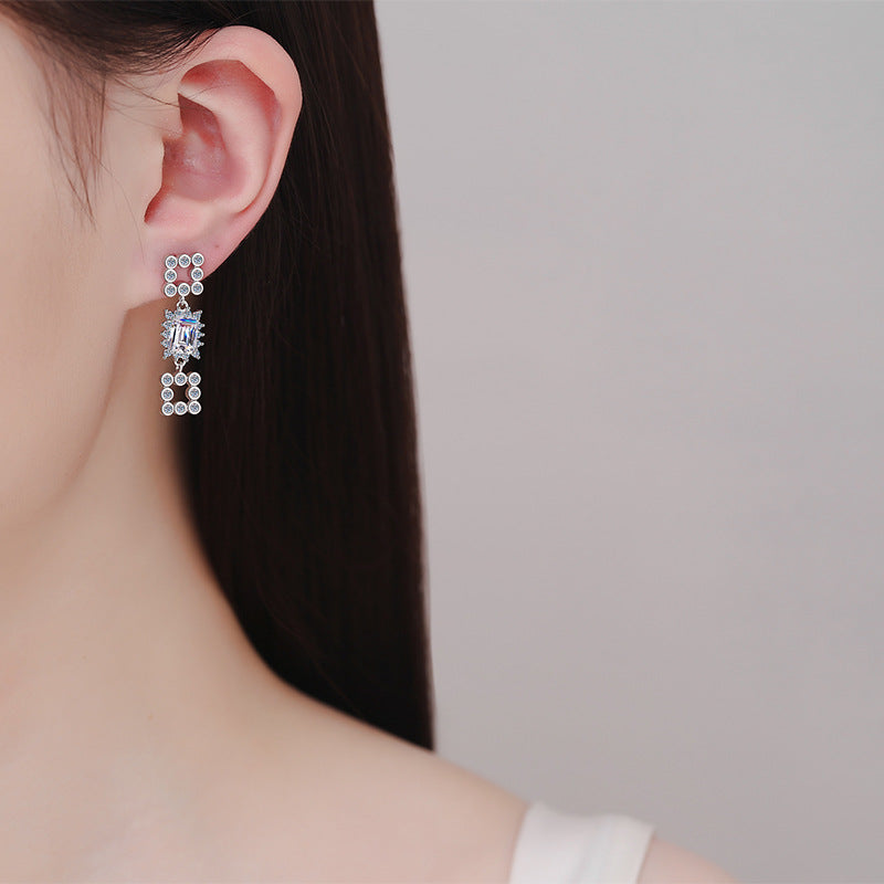 Emeralds cut Moissanite Earrings in 925 Sterling Silver 2ct