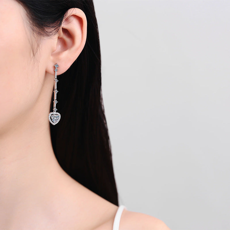 Heart cut Moissanite Earrings in 925 Sterling Silver 2ct